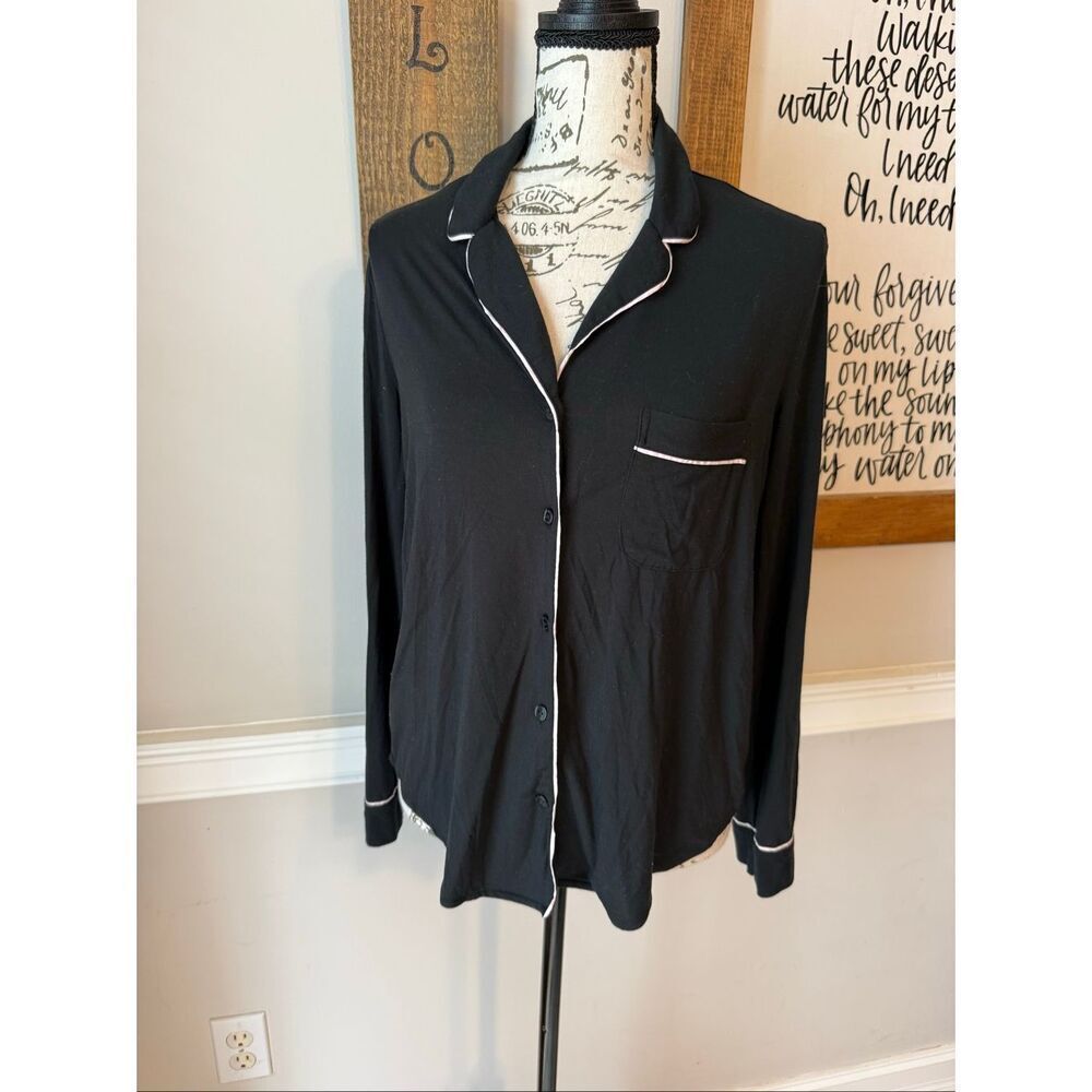 Victoria's Secret Women's Modal Button-Front Sleepshirt PJ Top Black XS